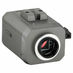 This 2MP fixed box camera delivers 2000 x 1121 pixel resolution with TVI output. The gray housing is rated for outdoor use. Typical applications include perimeter monitoring and general surveillance in commercial or industrial settings.