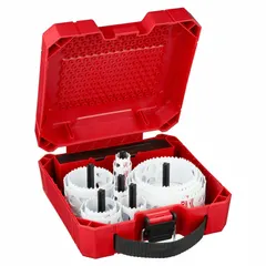 This 16-piece hole saw kit features bi-metal construction with 3.5 teeth per inch and a maximum cutting depth of 1-5/8 inches. Designed for cutting through wood, metal, and plastic, it is suited for plumbing, electrical, and HVAC installations.