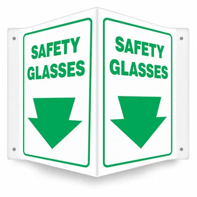 CONDOR Safety Sign: PETG, Mounting Holes Sign Mounting, 12 in x 14 in Nominal Sign Size - V-Shape Projection Safety Glasses Signs