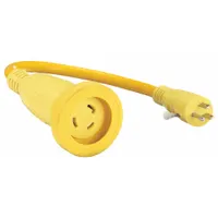 HUBBELL WIRING DEVICE-KELLEMS Cord Adapter: 2 ft Lg, 10 AWG, 5-15P Plug, L5-30R Receptacle, Yellow (MPN HBL61CM22)