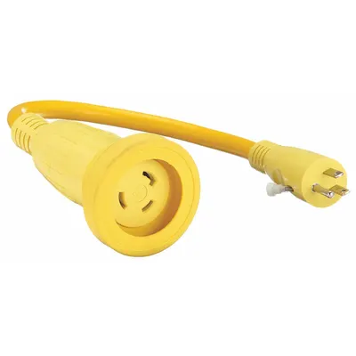 HUBBELL WIRING DEVICE-KELLEMS Cord Adapter: 2 ft Lg, 10 AWG, 5-15P Plug, L5-30R Receptacle - Straight-Blade Plug Extension Cord Adapters
