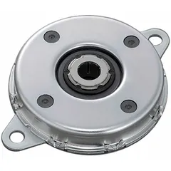 Gearless rotary damper of disk type, designed for counterclockwise operation. Steel body construction provides controlled motion damping. Torque rating of 11 N-m. Suitable for applications requiring smooth deceleration in rotating machinery, such as conveyor systems or automated doors.