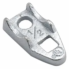 Iron surface mount clamp for 1-1/2 in trade size IMC conduit. Electroplated gray finish. Features elongated bolt holes for adjustment. UL listed. For outdoor use only.