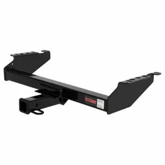 This CURT Class III trailer hitch is constructed from carbon steel with a powder-coated finish. It has a gross trailer weight capacity of 6,000 lb and a gross vehicle weight capacity of 6,000 lb. Designed for a Dodge F-150, installation requires drilling. Suitable for towing trailers, boats, or equipment.