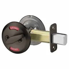 Cylindrical deadbolt with occupancy-indicating function for doors up to 1 3/8 in thick. Features a conventional core cylinder (core included) with Para keyway. Dark Oxidized Satin Bronze, Oil Rubbed finish. ADA compliant. Suitable for commercial or institutional door security applications.