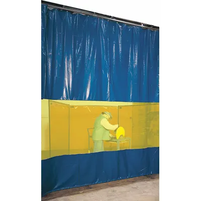 STEINER Welding Curtain Wall: Vinyl-Laminated Polyester, 9 ft Ht, 10 ft Wd - Tinted Transparent Curtain Wall Partition Systems