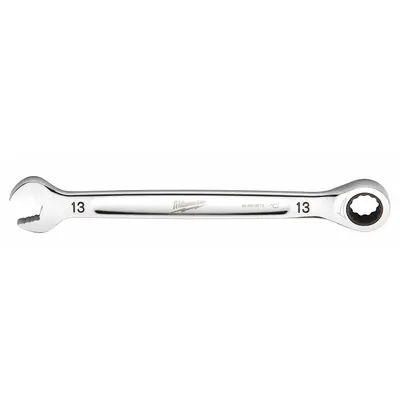 MILWAUKEE Ratcheting Combination Wrench: Chrome Vanadium Steel, Chrome, 13 mm Head Size - Metric 12-Point Ratcheting Combination Wrenches