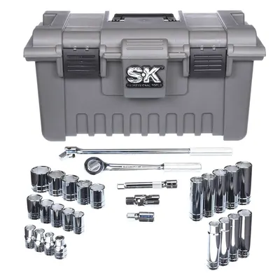 SK PROFESSIONAL TOOLS Socket Wrench Set: 1/2 in Drive, 28 Piece, 6-Point, SAE - SAE Socket Sets with Drive Tools