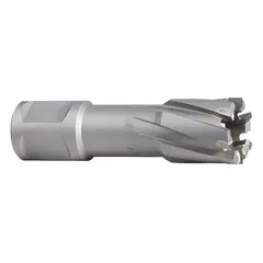 This MILWAUKEE annular cutter features a carbide tip for cutting tough materials such as stainless steel and structural steel. With a 1 1/16 in cutter diameter and 1 3/8 in maximum cutting depth, it is suited for metal fabrication, construction, and maintenance applications requiring precise, clean holes. The bright finish and Weldon Flat shank ensure secure mounting in compatible power tools.