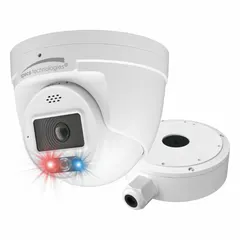 Fixed 8MP network IP camera with turret design. Features a 1/1.8 CMOS image sensor, 2.8 mm max focal length, 132° max viewing angle, and RJ45 connector. Suitable for wide-area video surveillance in indoor or outdoor settings.