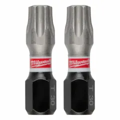 Impact-rated Torx bit for driving T30 fasteners with impact drivers. Made from S2 steel with a hex shank. Sold in a 25-pack. Suitable for construction, automotive, and industrial assembly applications.