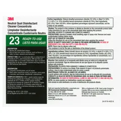 TOLCO secondary bottle label, 8 1/2 inches wide, 12 labels per pack. Legend reads '3M Natural Quat Disinfectant Cleaner Concentrate 23'. Used for identifying chemical contents in secondary containers in industrial and facility settings.