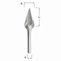 Double-cut pointed-end cone bur with 1/4" head diameter and 1" head length, featuring a 1/4" shank. Trade number SM-3. Designed for material removal, deburring, and shaping in metalworking applications, with pointed cone geometry for accessing tight angles and contours