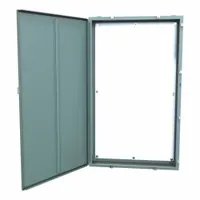 Steel enclosure with solid cover and included panel. Measures 60 x 36 x 8 inches. Rated NEMA 12/13/3R/4 for protection against dust, water, and corrosion. Clamp closure method; no knockouts. Suitable for indoor or outdoor industrial applications requiring washdown capability