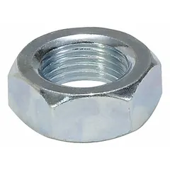 Steel mounting nut for pneumatic or hydraulic cylinders. Overall length 11/16 in, width 1/4 in. Used to secure cylinders in industrial automation, packaging, and material handling systems.
