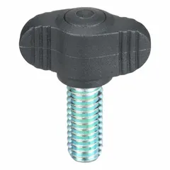 This wing knob features a 28 mm diameter plastic body with a steel threaded stud. The 5/16"-18 thread size and 20 mm thread length allow for manual clamping, positioning, and adjustment on machinery, jigs, and fixtures. Its wing design provides a comfortable grip for hand tightening without tools.