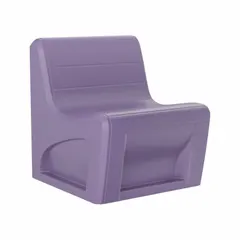 Single-seat armless lounge chair with polyethylene seat in Indigo color. Floor mount design for stable placement in commercial waiting areas, lobbies, and break rooms. UL 94 HB flammability rated and Green Guard Gold certified.