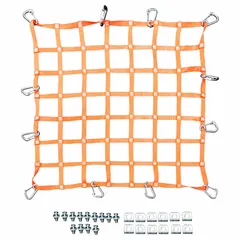 Perimeter netting for worker fall protection in hatch openings. Orange rectangular net, 6 ft length, compliant with OSHA 1910.23. Used as a net component to secure personnel during construction or maintenance tasks.