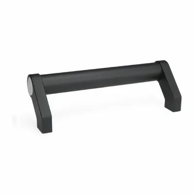 JW WINCO Pull Handle: Threaded Holes, Aluminum, Black, 7 in Mounting Hole Center to Center - Load-Rated Angled-Leg Tubular Pull Handles