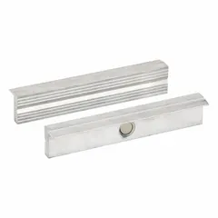 Magnetic vise jaw caps for 6-inch vise jaws, constructed of aluminum. The magnetic backing enables quick attachment to any vise type without tools. Used to protect workpiece surfaces from marring during clamping in metalworking, assembly, and maintenance tasks.