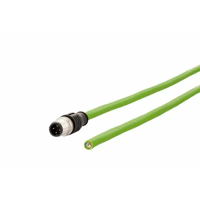 METZ CONNECT Cable: Cat5/PROFINET, M12 Plug Male Straight x Bare Wire, 1 m Lg, PUR, Green - Single-Ended M12 Data Cordsets