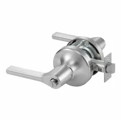 This privacy lever lockset is designed for interior doors requiring locking from the inside, such as bathrooms or bedrooms. It features a satin chromium-plated cast zinc finish and a TB lever style. The lockset is ADA compliant and conforms to ANSI A156.2 function for privacy bath/bedroom applications. It is not ligature-resistant and has no visual indicator message.