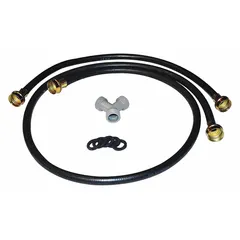 This steam hose kit connects a compatible dryer to a water supply to enable steam cycles. It is used to reduce wrinkles and refresh clothes without a full wash cycle. The kit includes the necessary hoses and fittings for installation.