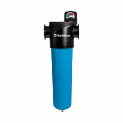Coalescing filter for oil removal in compressed air systems. Features a 2 1/2 in NPT connection, 584 scfm flow capacity, and 150 psi maximum operating pressure. Aluminum housing. Removes oil aerosols and particulates to protect downstream equipment.