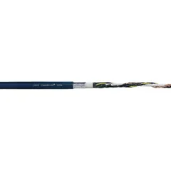This continuous flexing control cable from the Chainflex CF10 series features 4 conductors of 20 AWG single copper wire with a TPR jacket rated at 300 V. It includes a ground conductor, conforms to DIN 47100, and offers notch resistance. Minimum bend radius factors are 3 x OD for fixed installation, 4 x OD for flexible use, and 5 x OD for e-chain applications. Suitable for use in automated machinery, robotics, and cable carrier systems requiring repeated bending and movement.