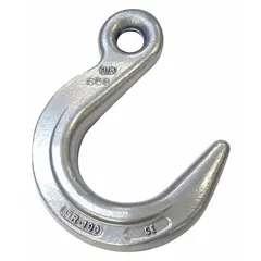 Alloy steel foundry hook with a 3-inch wide opening and 8,000 lb working load limit. Grade 100 hook with silver finish and visual indicator markings for deformation and max angle. Suitable for lifting ladles, molds, and other heavy loads in industrial material handling applications.