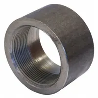 This threaded high-pressure pipe fitting is made of steel with female NPT threads on both ends, sized 1 1/4 in x 1 1/4 in. It is rated for a maximum operating pressure of 1,500 psi at 150° F. Used to connect two female NPT threaded pipes in a straight line for industrial piping systems