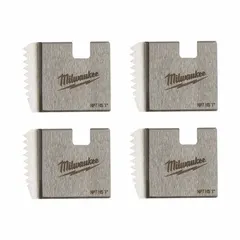 Set of four high-speed steel pipe dies for threading 1-inch NPT right-hand threads. Designed for use with manual and handheld power threaders. Suitable for threading IMC conduit and other standard pipe materials.