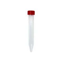 PPCO Centrifuge Tube, 15 mL, Conical Bottom, Natural, Red Closure