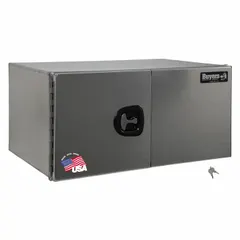 This double barn-door box from BUYERS PRODUCTS is designed for underbody truck storage. It features a silver finish, keyed lock, and 24-inch overall depth. Suitable for securing tools and equipment in fleet and service vehicles.