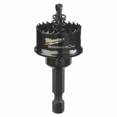 Bi-metal hole saw with attached arbor, 1-inch diameter, 8 teeth per inch, and 1/8-inch maximum cutting depth. Designed for cutting sheet metal in applications such as metal fabrication, HVAC ductwork, and electrical enclosure installations.