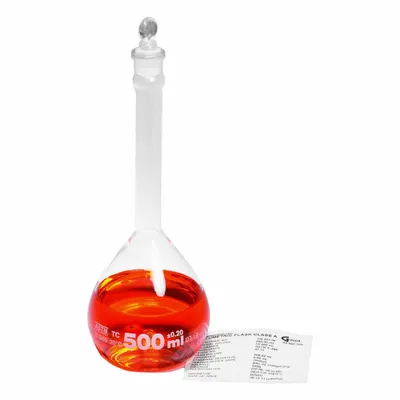 OEM Volumetric Flask, 500 mL, Colorless, Round, +/-0.20 mL, Includes Closure - Glass Volumetric Flasks