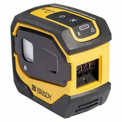 The BRADY M511 is a portable label printer with 300 dpi printhead resolution, printing 1-1/2" wide labels. It includes a battery, AC adapter, Brady Workstation Basic Design Suite, and an Indoor/Outdoor Vinyl Label Cartridge. This printer is suited for on-demand identification tasks such as cable marking, asset tagging, and safety labeling in industrial environments.
