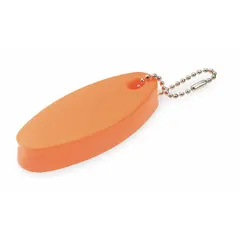 Vinyl coated foam key float in orange, measuring 4 in wide by 1 in high. Designed to keep keys buoyant and visible in industrial environments such as plants, warehouses, or field operations.