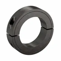 This heavy-duty shaft collar from RULAND MANUFACTURING features a 2-piece, round, clamp-on design with a 3 5/8 in bore diameter. Made of carbon steel, it is used to position, secure, or limit components on a shaft in industrial machinery, conveyor systems, and power transmission equipment