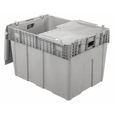 ORBIS Attached Lid Tote: 45.6 gal, 30 in x 22 in x 20 1/2 in, Gray Body, Gray Lid - Colored Attached-Lid Totes with Two-Piece Lids