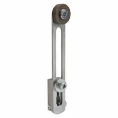 Fixed roller lever accessory for limit switches, with a rotary lever roller actuator and outside offset roller position. Maximum arm/operator length of 3.38 inches. Compatible with 9007MS04 series limit switches. Used to actuate limit switches in industrial automation, packaging, and material handling systems.