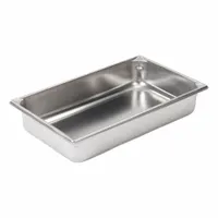 Full-size rectangular steam table pan with 14 qt capacity, constructed from 22 ga gauge material. NSF Certified for commercial foodservice use. Not dishwasher safe