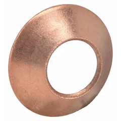 Brass gasket for 45-degree flare tube fittings, designed for 3/16 in OD fittings. Meets SAE J513 standards. Suitable for sealing flared connections in hydraulic and pneumatic fluid systems. Supplied in a 10-pack.