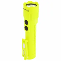 This intrinsically safe dual-light handheld flashlight delivers 240 lumens with a 170-meter maximum beam. It features a green polymer body and operates on three AA batteries. Suitable for use in hazardous environments where intrinsic safety is required.