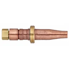 Size 0 cutting tip from the MC12 Series for handheld torches. Designed for use with acetylene, it cuts material thicknesses from 1/4 in to 3/8 in. Suitable for general cutting applications in light fabrication, maintenance, and repair.