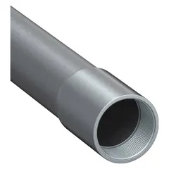 This heavy-wall rigid metal conduit (RMC) is made of aluminum with an unfinished finish. It has a 3-inch trade size and a 10-foot length, meeting ANSI standards. Used to protect electrical wiring in industrial, commercial, and infrastructure applications, its aluminum construction resists corrosion for outdoor and harsh environments.