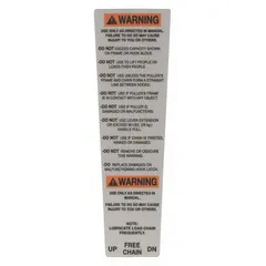 Replacement warning label for CM Series 640 lever chain hoists with a compatible load capacity of 1,500 lb. Displays critical operating instructions and hazard warnings for safety compliance during lifting operations.