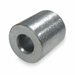 Swage-type stop sleeve made of aluminum alloy for use with 5/16-inch diameter wire rope. Designed to create a permanent stop or anchor on wire rope ends, preventing slippage through fittings or pulleys. Sold in a pack of 10.