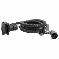 This 7-way blade connector provides a standard electrical interface for towing applications. It features a 7 ft wire length and overall length, suitable for connecting trailer lighting, brakes, and auxiliary power on commercial trucks and trailers.