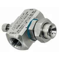 This external mix air-atomizing spray nozzle combines compressed air and liquid outside the nozzle to produce a fine, round spray pattern at 15 inches. It has a flow rate of 4 scfm and a 1/4 in FNPT connection. Constructed from stainless steel, it is suited for precision liquid atomization in industrial coating, humidification, and cooling applications